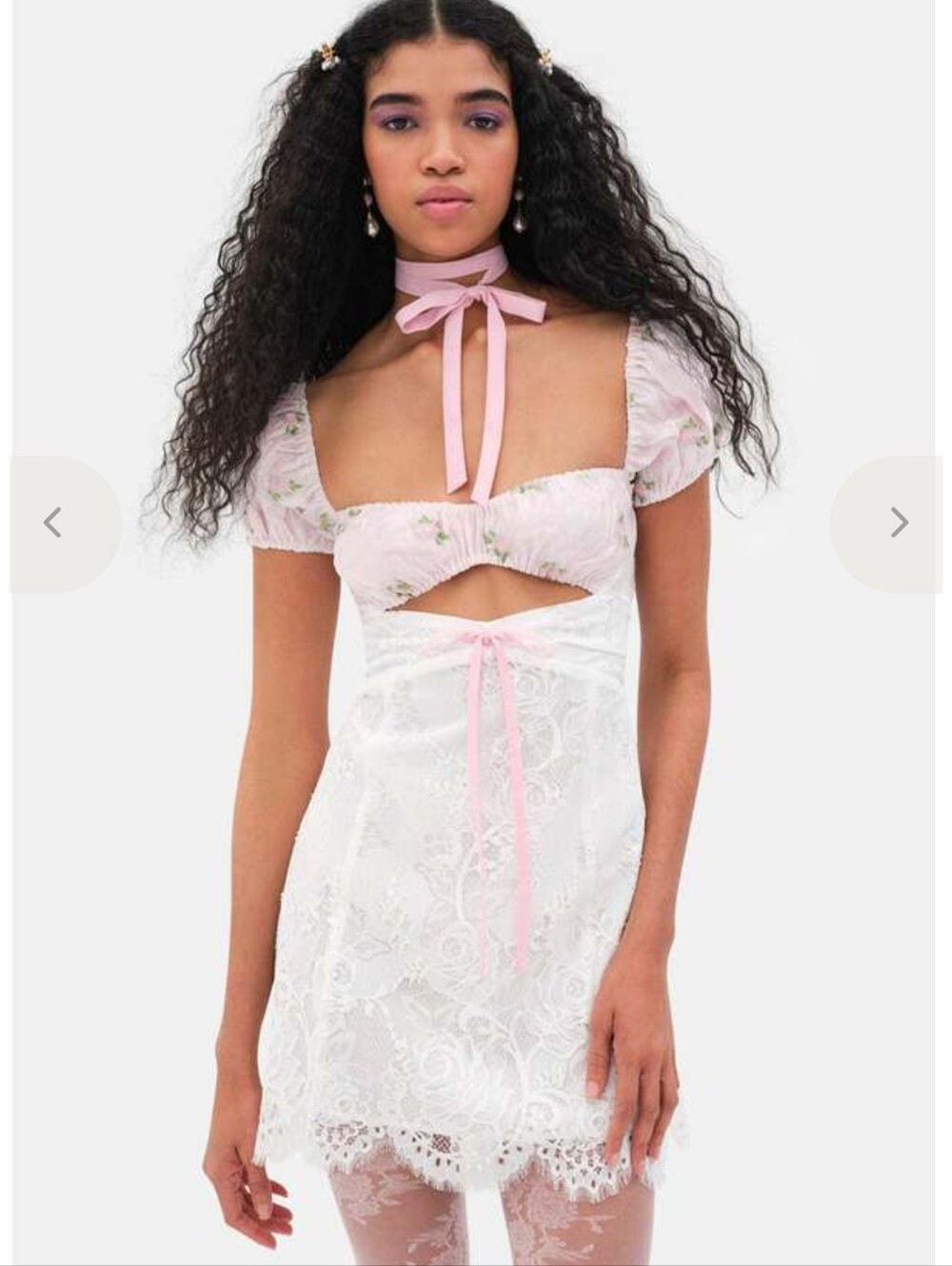 For Love And Lemons London Mini Dress - Pink/White